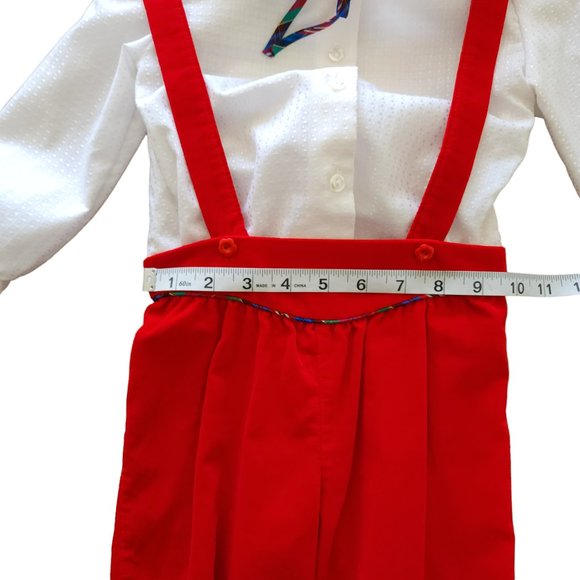 Vintage red and white shirt and pants with suspenders set - Picture 3 of 5